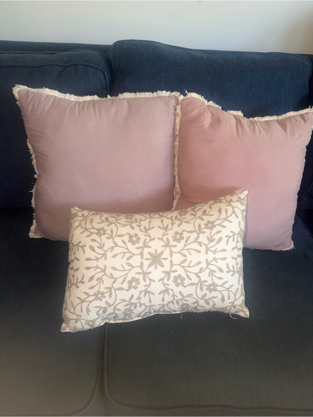Set of 3 Decorative Throw Pillows — Dusty Rose & Cream